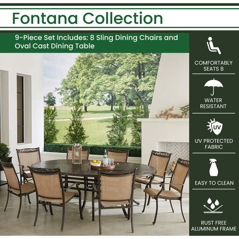Bronze and Tan 6-Person Oval Outdoor Dining Set with Aluminum Frame