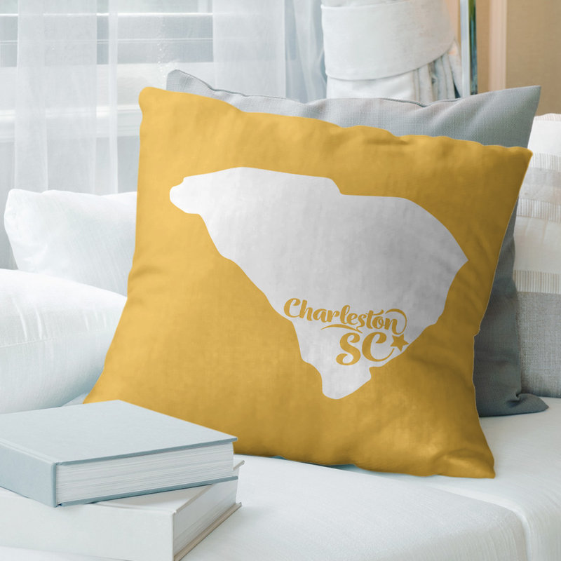 Coussin décoratif, 18 po x 18 po, Jaune, Charleston