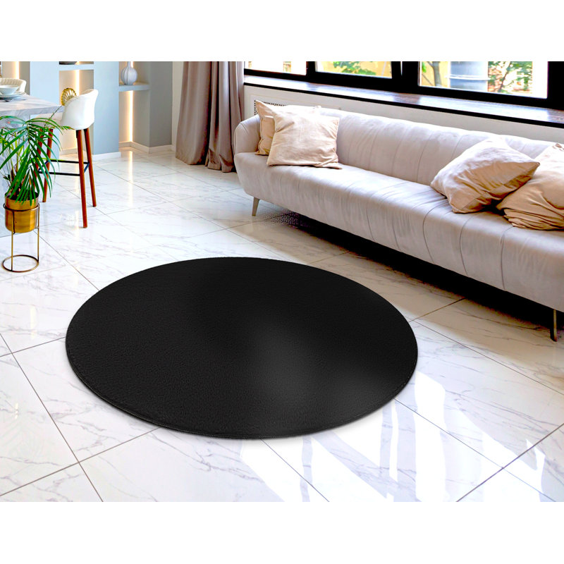 Pacificia Solid Colour Area Rug, Round, 120cm, Black