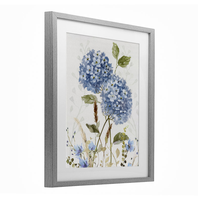 «Modern Hydrangea Allure», reproduction d'art sous verre encadrée par Nan, H 21 po x l 17 po, Cadre de ferme gris