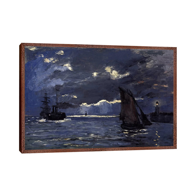 A Seascape, Shipping By Moonlight by Claude Monet - Print on Canvas, 101.6 cm H x 66.04 cm W, White Framed