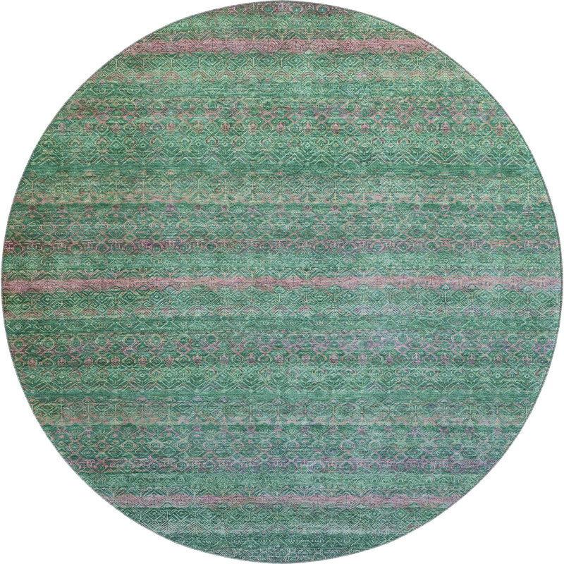 Premium Machine Washable Mayfield Striped Rug, Green, 8' Round