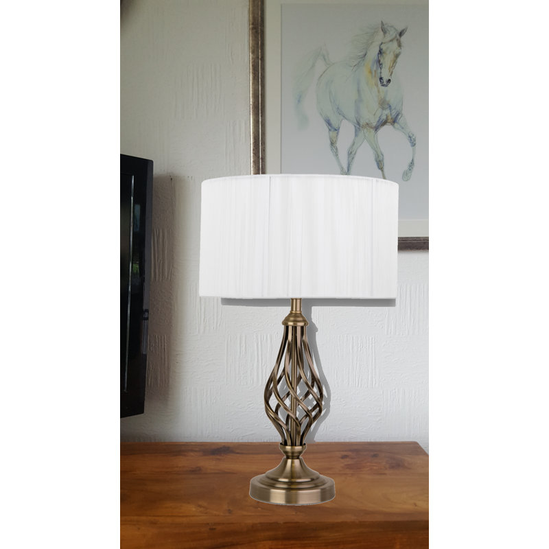 Alaizah 49cm Table Lamp Classic Barleytwist Metal with Ivory String Wrapped Shade, Antique Brass