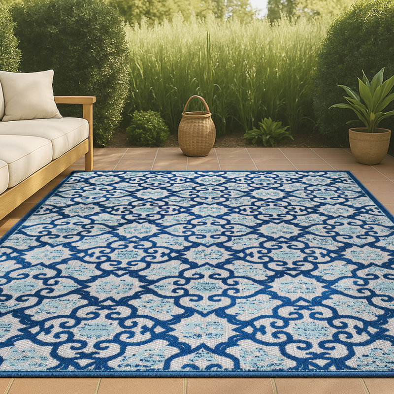 Tapis intérieur / extérieur gris clair / bleu Vidar, Rectangle 4pi x 6 pi