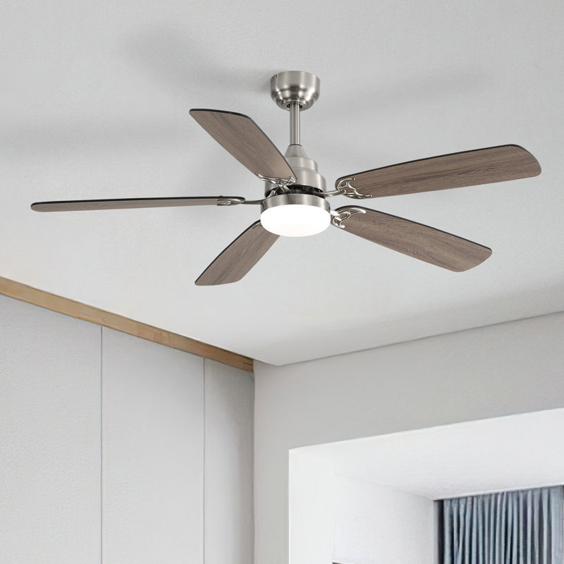 132cm Modern Dual-purpose Ceiling Fan Light with Remote Control, Black/Oak, Sand Nickel
