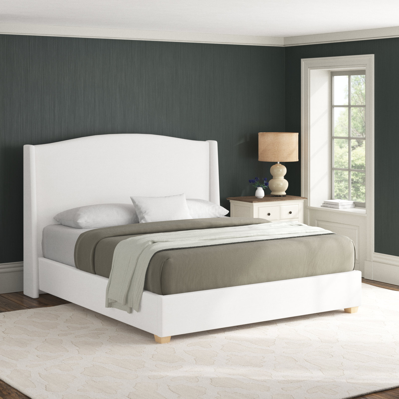 Allis Upholstered Wingback Bed, Twin, Classic Pearl Performance Velvet