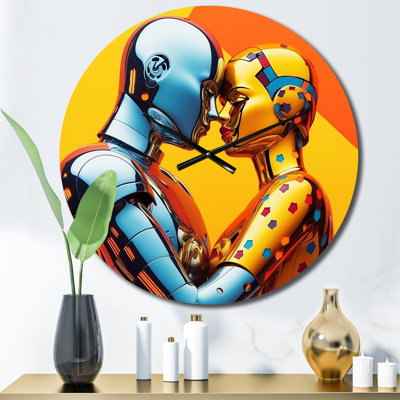 Retro Robot Couple In Love V Metal Wall Clock