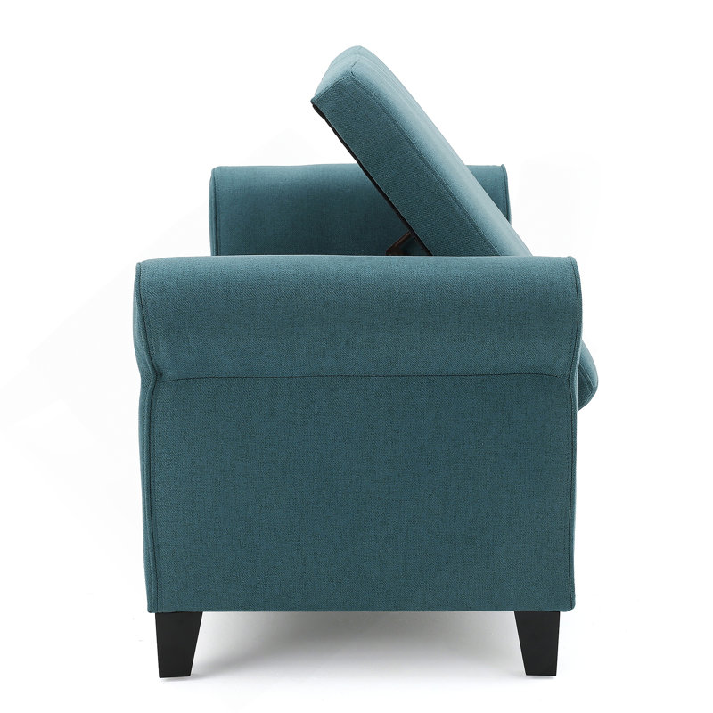Banc de rangement rembourré Aisyah, Tissu bleu sarcelle