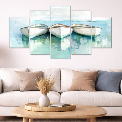 Ensemble de 5 décorations murales Watercolor Canoes On The Serene Lake - Lake