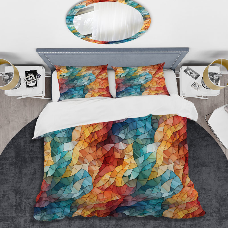 Literie en mosaïque de verre multicolore, Housse de couette pour très grand lit et 2 très