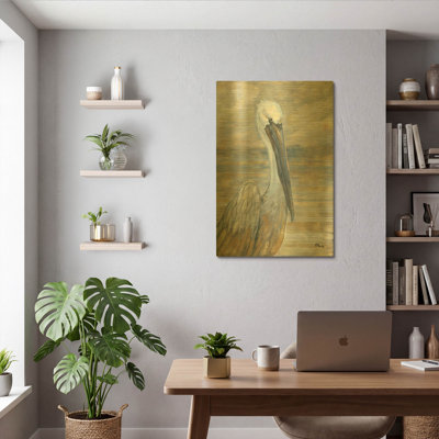'Golden Salty Pelican' By Paul Brent Gold Metal Wall Art, 24" x 36"