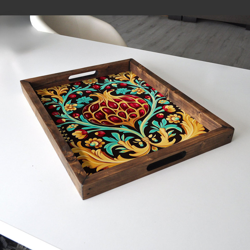 Élégant plateau en bois massif 18,9 x 15,0 x 1,6 pouces | Impression UV sur panneau de fibres à densité moyenne de 0,2 pouce d'épaisseur | Parfait pour servir, organiser et décorer la maison | Conception durable et élégante pour toutes les occasions