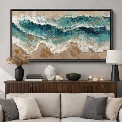 Abstract Coastal Waves Artwork, Living Room Pictures, Framed Canvas Giclee Print Wall Art