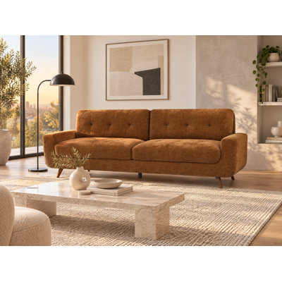 Mid-Century Modern Button-Tufted Sofa in Rust