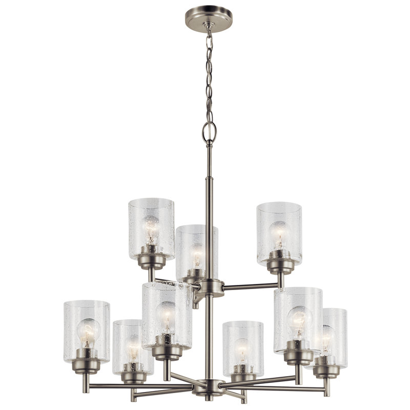 Lustre à niveaux 9 lumières Winslow, Nickel brossé
