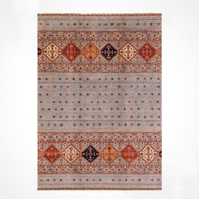 Original Hand Knotted Traditional Pattern Gray Wool and Cotton Rug