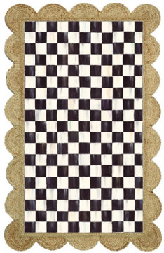 Black Check With Jute Scallops Rug, Rectangle 3' x 4'8.5"