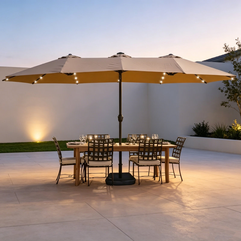 Parasol rectangulaire à double face avec système à manivelle Uwant, Taupe