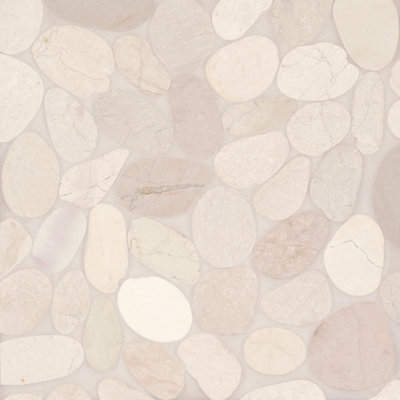 Waterbrook 12"" x 12"" Jumbo Sliced Pebble Mosaic Tile in White/Ivory -  Bedrosians, 100003098