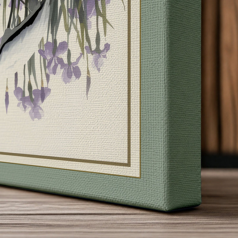 Irises in Reflection Botanical - Wrapped Canvas, 36x24 - 91.4 x 61.0 cm, Sage Border