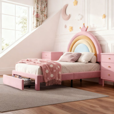 Upholstered Wood Standard Storage Bed