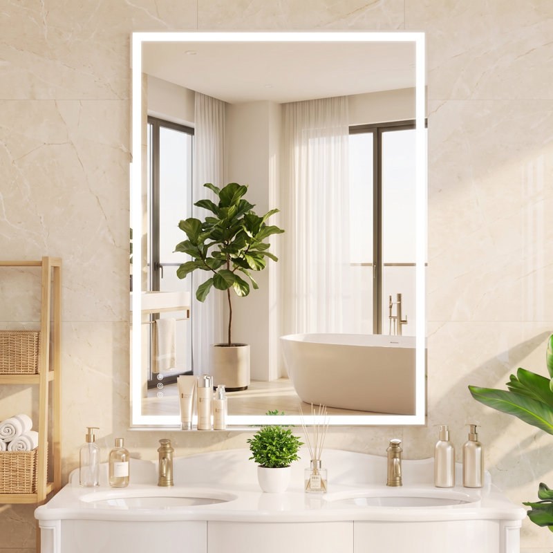 Miroir de salle de bain 48 po x 36 po à DEL avec interrupteur tactile mural réglable blanc / chaud / anti-buée avec mémoire