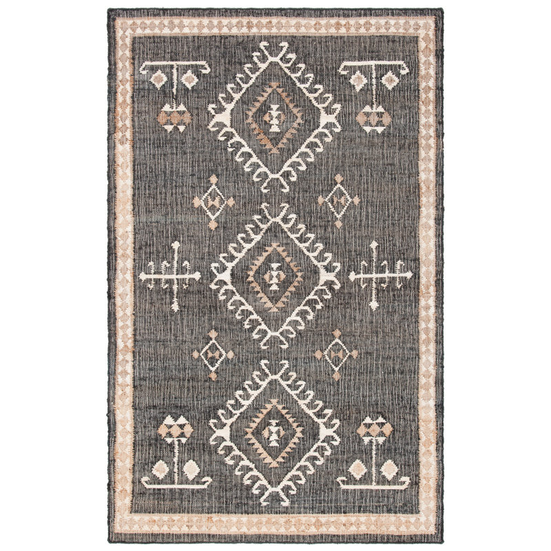 Tapis noir / ivoire en jute tissé à plat à la main Mickie Southwestern, Rectangle 6 pi x 9 pi