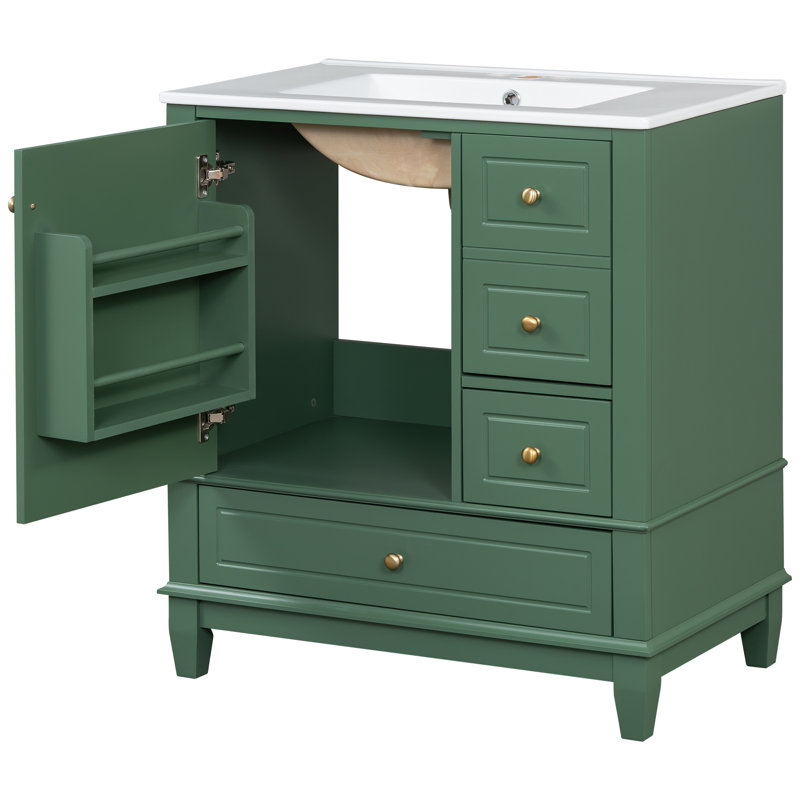 Jarrod 30'' Bathroom Vanity With Ceramic Sink, White, Gold