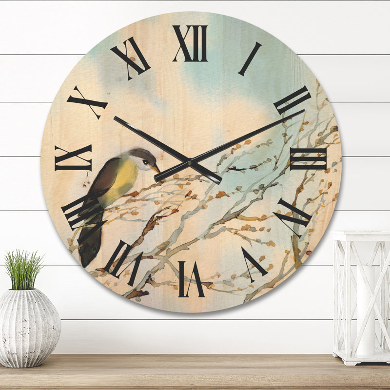Horloge murale oiseau en bois avec ciel nuageux, Petit