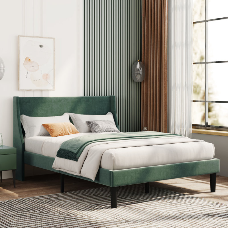 Mei Upholstered Bed, 4ft6 , Green