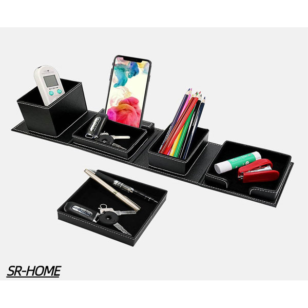 LETURE Pen Holder for Desk, Desktop Organizer with Mobile phone  holder/Pencil Holders/Sticky Note Tray/Paperclip Storage and Office  Stationery