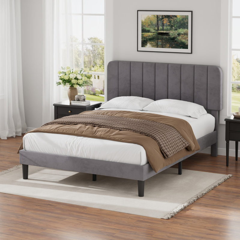 Shasta Upholstered Beds, Modern Platform Bed Frame with Adjustable Headboard, Wooden Slats Support, No Box Spring Needed