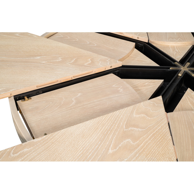 Tower Round Solid Oak Dining Table, Bleached Oak/Hammered