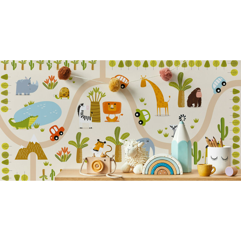 Papier peint safari avec enfants sur la route, L 36,96 po x l 56 po
