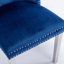 Chaise de salle à manger rembourrée en velours Contemporary, bois massif touffeté, pieds en acier inoxydable doré, garniture cloutée, ensemble de 2, bleu et or-414852714-414852693-414852692