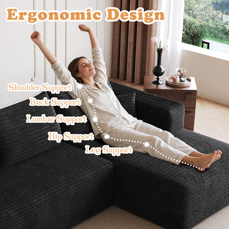 Boneless 94" Corduroy Upholstered Boneless Couch with Chaise, L Shape Modular Sectional Sofa with Deep Seat, Modern Cloud Sectional Couches for Living Room/Office, No Assembly Required