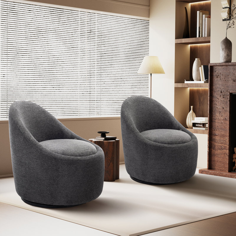 Modern Small Barrel Swivel Accent Chair with Hidden Storage,No installation required, Dark Grey Fabric