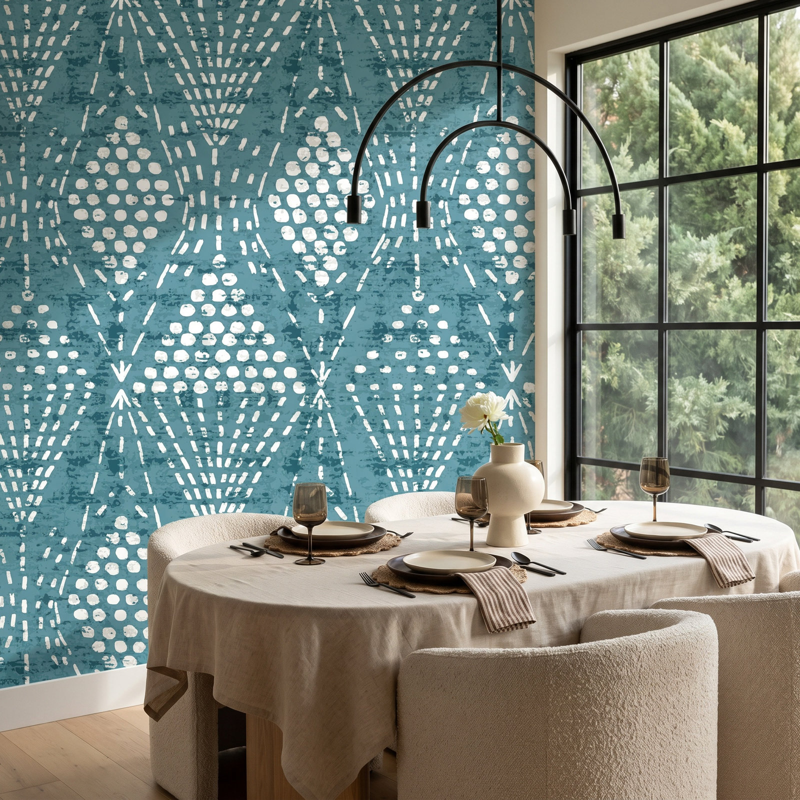 Aveta Geometric Wallpaper, Teal