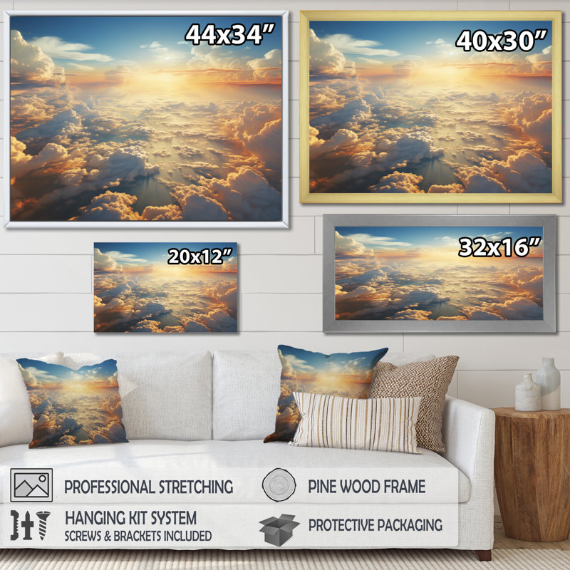 Sky Whispering Clouds - Décoration murale ciel, H 30 po x l 40 po x P 1,5 po, Cadre simple blanc
