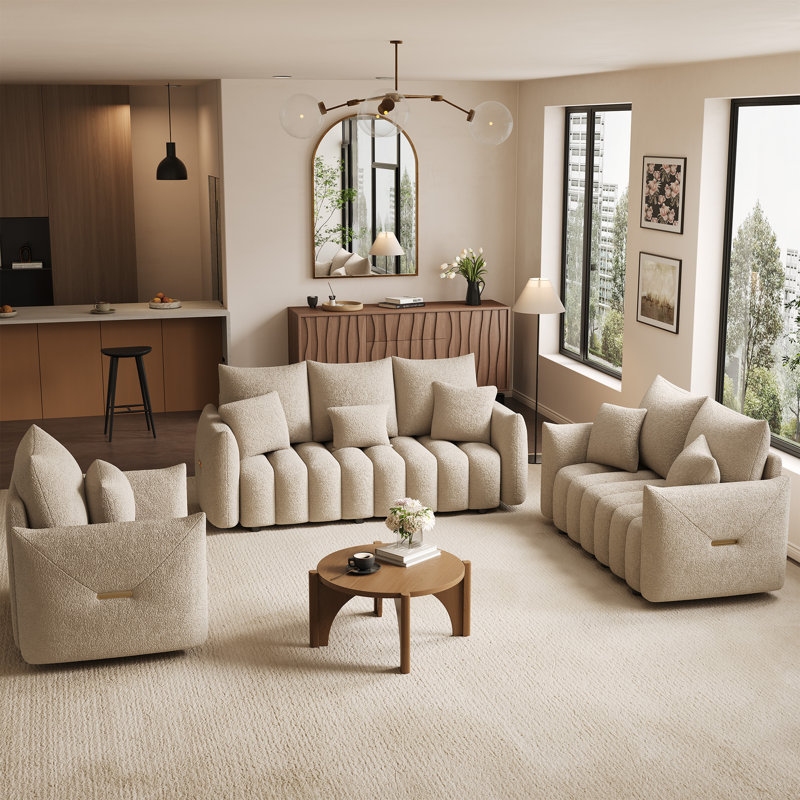 Modern 3 Piece Living Room Set, Light Brown, Sofa; Chair; Table