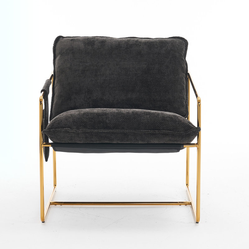 Fauteuil club en velours de 34,64 po de largeur Jathaniel, Velours gris foncé, Or