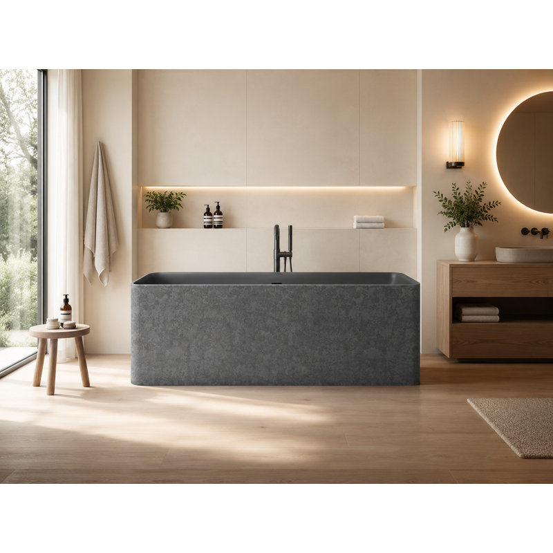 70.9" x 31.7" Gray Metallic Rectangular Deep Soaking Freestanding Bathtub, Gray