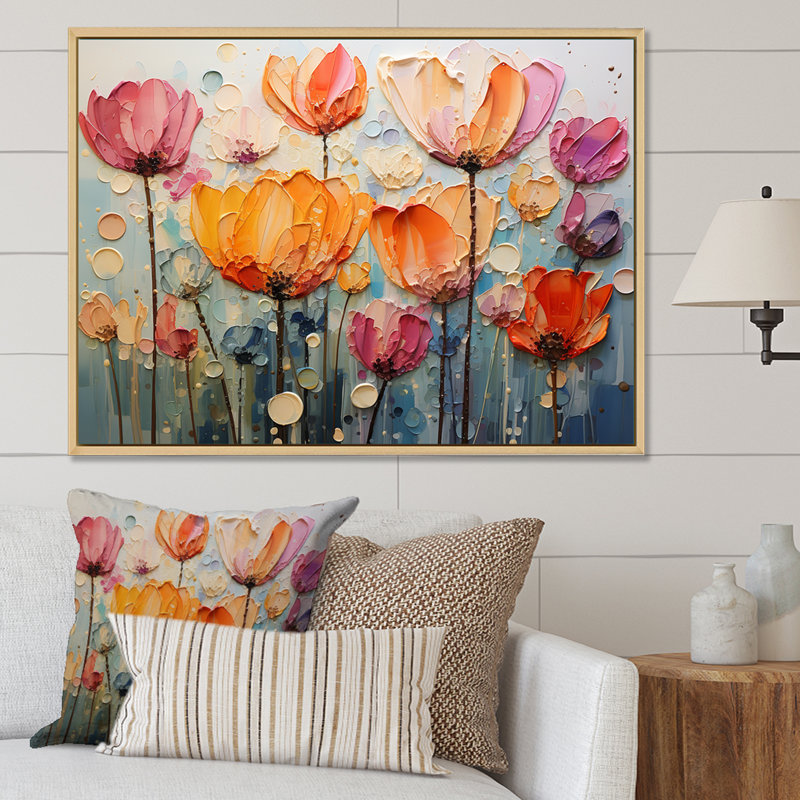 Collage de tulipes jaunes et rouges sur toile, Cadre naturel flottant, H 12 po x l 20 po x P 1 po