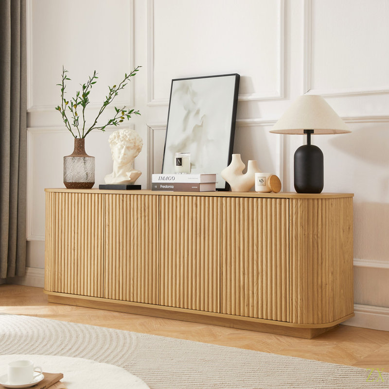 Sideboard Storage Cabinet TV Stand With Wave Pattern Buffet Cabinet Wooden Vertical Striped Cabinet For Kitchen/Bedroom/Entryway 64''W X 15''D X 24''H.