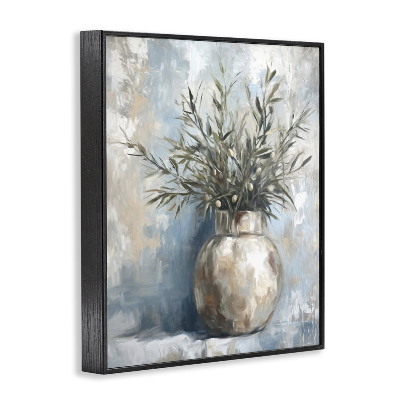 «Pots Olive Branches», estampe numérique encadrée par Ramona Murdock, Giclée encadrée noir minuit, H 14 po x l 11 po