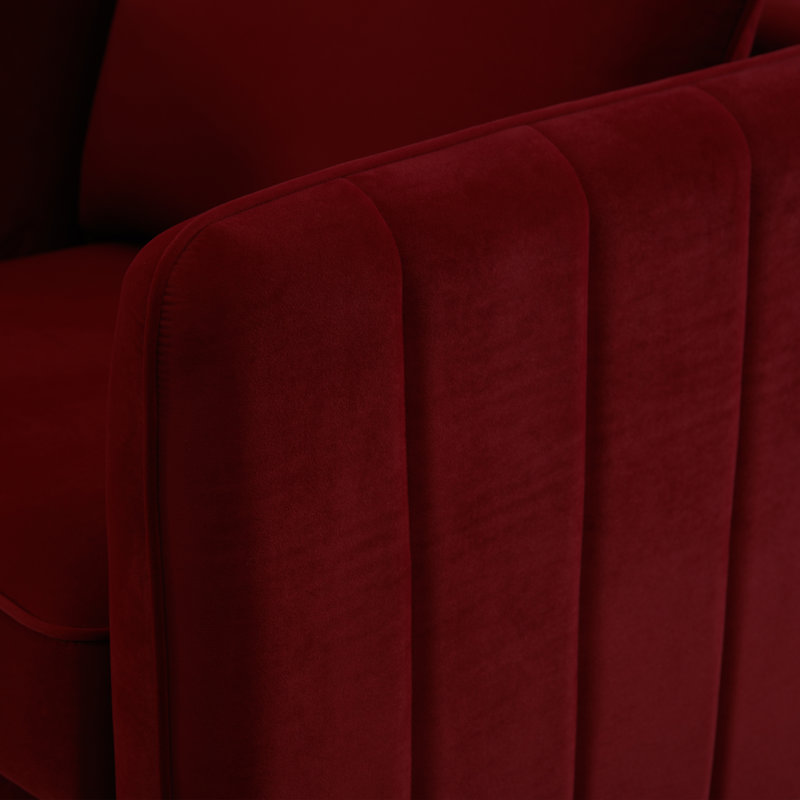 Fauteuil d'appoint en velours de style Mid-Century avec coussins, pieds rouges en métal pour salon, chambre à coucher et bureau