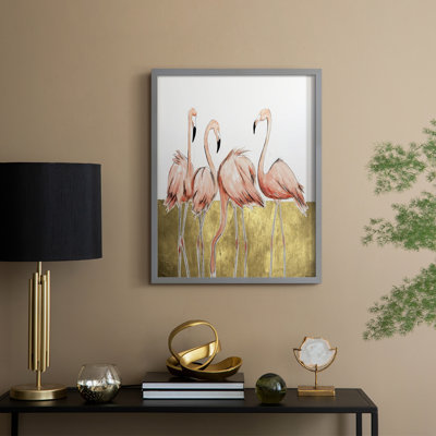 Flamant rose I, reproduction encadrée - bois massif