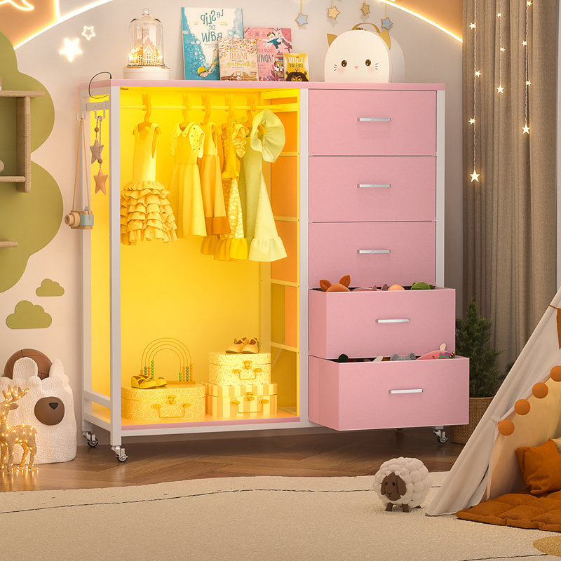 Jeremyiah 45.2'' 5 Drawer Dresser Organizer with LED Lights, Pink