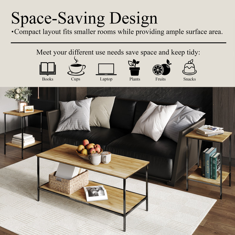 3 Pcs Metal Coffee Table Set In Grey, Gray