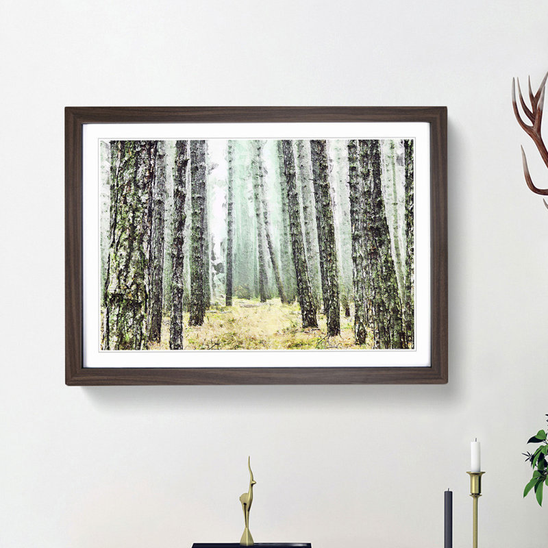 View of a Pine Tree Forest - Picture Frame Painting Print, 65cm H x 48cm W x 2cm D, Walnut Framed